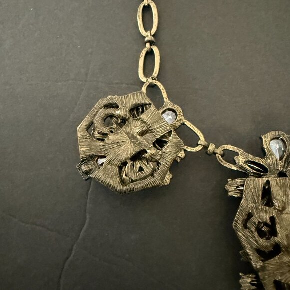 BaubleBar Statement Necklace Crystal Accents Antique Gold-Tone Links Adjustable - Picture 11 of 14